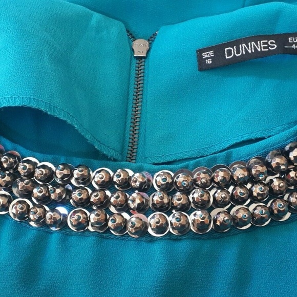 Dunnes Aqua Zip Back Beaded Short Sleeve Top - Picture 4 of 7